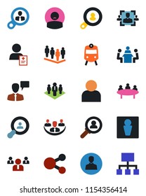 Color and black flat icon set - train vector, male, speaking man, team, meeting, patient, user, company, hr, client search, consumer, social media, hierarchy