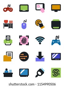 Color and black flat icon set - mouse vector, desk, notebook pc, printer, folder document, gamepad, tv, touch screen, monitor, hdmi, network, download, wireless, manager, fingerprint