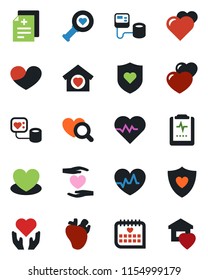 Color and black flat icon set - heart vector, pulse, diagnosis, blood pressure, diagnostic, shield, hand, real, medical calendar, clipboard, sweet home
