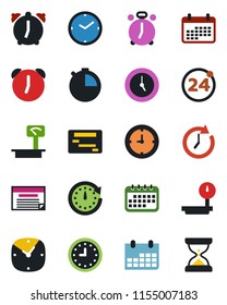 Color and black flat icon set - 24 around vector, alarm clock, calendar, heavy scales, stopwatch, schedule, sand