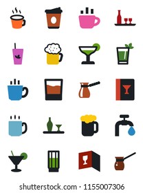 Color and black flat icon set - coffee vector, water supply, alcohol, wine card, drink, cocktail, phyto bar, beer, turkish
