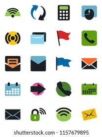 Color and black flat icon set - right arrow vector, mail, mouse, calendar, call, update, wireless, calculator, lock, flag