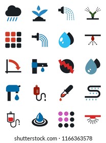 Color and black flat icon set - crisis graph vector, watering, water drop, rain, drip irrigation, dropper, menu, supply, sprinkler