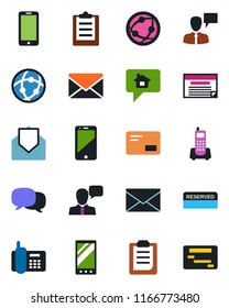 Color and black flat icon set - mobile phone vector, speaking man, mail, office, network, cell, speaker, message, clipboard, reserved, home, schedule