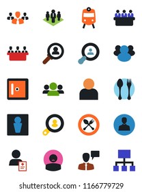 Color and black flat icon set - spoon and fork vector, train, male, checkroom, speaking man, meeting, patient, group, user, company, client search, consumer, hierarchy