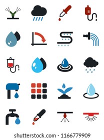 Color and black flat icon set - crisis graph vector, watering, water drop, rain, drip irrigation, dropper, menu, supply, sprinkler