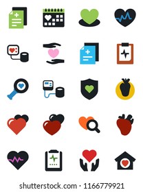 Color and black flat icon set - heart vector, pulse, diagnosis, blood pressure, diagnostic, shield, hand, real, medical calendar, clipboard, sweet home