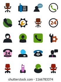 Color and black flat icon set - 24 around vector, office chair, phone, hours, support, speaker, call, root setup