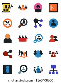 Color and black flat icon set - spoon and fork vector, male, checkroom, team, patient, group, user, hr, meeting, client search, consumer, social media, hierarchy