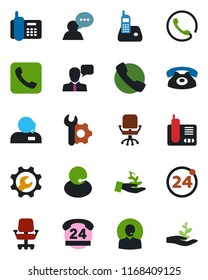 Color and black flat icon set - 24 around vector, office chair, phone, hours, support, speaker, radio, call, root setup, palm sproute