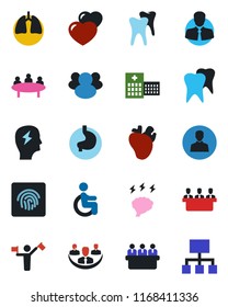 Color and black flat icon set - dispatcher vector, brainstorm, meeting, disabled, stomach, lungs, real heart, tooth, hospital, client, group, user, fingerprint id, company, hierarchy