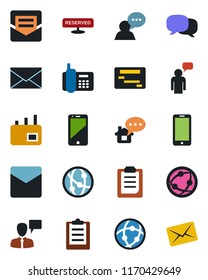 Color and black flat icon set - mobile phone vector, speaking man, mail, office, network, cell, speaker, message, clipboard, reserved, home, schedule