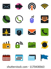 Color and black flat icon set - right arrow vector, mail, mouse, calendar, call, download, update, wireless, phone, lock, flag