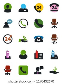 Color and black flat icon set - 24 around vector, office chair, phone, hours, support, speaker, radio, call, palm sproute