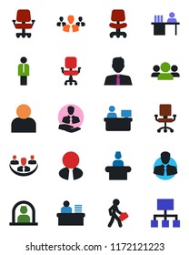 Color and black flat icon set - reception vector, manager, office chair, place, client, user, company, desk, estate agent, group, hierarchy