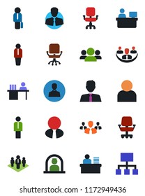 Color and black flat icon set - reception vector, manager, office chair, place, client, user, company, desk, estate agent, group, hierarchy