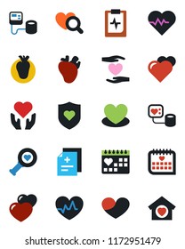 Color and black flat icon set - heart vector, pulse, diagnosis, blood pressure, diagnostic, shield, hand, real, medical calendar, clipboard, sweet home