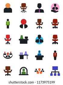 Color and black flat icon set - reception vector, manager, office chair, place, client, user, company, desk, estate agent, group, hierarchy