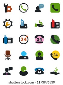 Color and black flat icon set - 24 around vector, office chair, phone, hours, support, speaker, radio, call, root setup, palm sproute