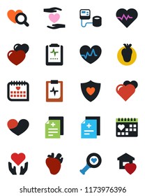 Color and black flat icon set - heart vector, pulse, diagnosis, blood pressure, diagnostic, shield, hand, real, medical calendar, clipboard, sweet home