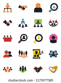 Color and black flat icon set - handshake vector, hierarchy, team, patient, group, user, company, hr, meeting, client search, consumer