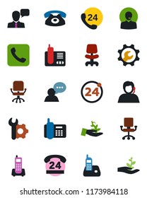 Color and black flat icon set - 24 around vector, office chair, phone, hours, support, speaker, radio, call, root setup, palm sproute