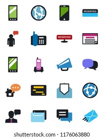 Color and black flat icon set - speaking man vector, office phone, loudspeaker, network, cell, speaker, mail, mobile, message, reserved, home, schedule