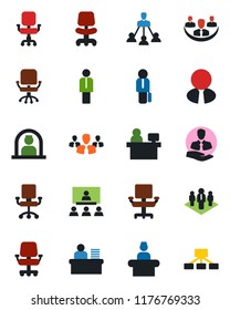 Color and black flat icon set - reception vector, manager, office chair, place, client, company, desk, hierarchy, estate agent, group