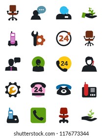 Color and black flat icon set - 24 around vector, office chair, phone, hours, support, speaker, radio, call, root setup, palm sproute