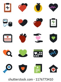 Color and black flat icon set - heart vector, pulse, diagnosis, blood pressure, diagnostic, shield, hand, real, medical calendar, clipboard, sweet home