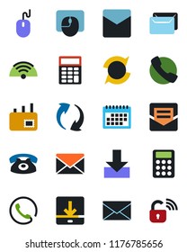 Color and black flat icon set - mail vector, mouse, call, update, download, calendar, calculator, wireless, phone, lock