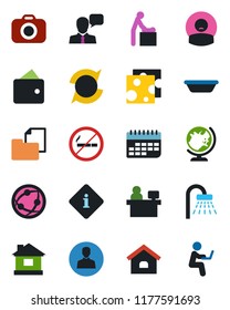 Color and black flat icon set - no smoking vector, baby room, globe, shower, manager place, house, patient, term, folder document, camera, network, speaker, user, update, bowl, cheese, information