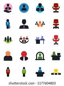 Color and black flat icon set - reception vector, manager, office chair, place, client, user, company, desk, estate agent, group, hierarchy