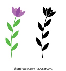 color and black flowers icon set