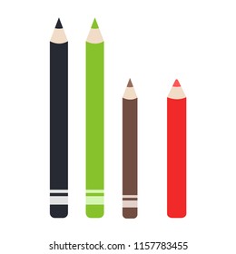 Color black, green, brown, red eyeliners for lips and for eyes vector flat material design isolated on white