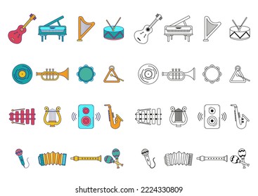 Color And Black and White Musical Instruments Vector Icons Collection