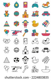 Color And Black And White Toys Vector Icons Collection