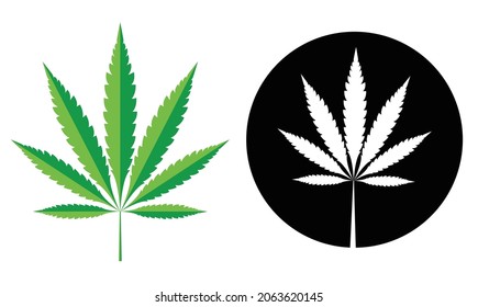 Color and black and white vector marijuana leaf