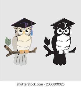 Color, Black and White Vector of an owls design on grey background, Bird. Animal. Wildlife. Easy editable layered vector illustration.