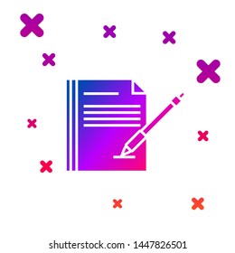Color Blank notebook and pen icon isolated on white background. Paper and pen. Gradient random dynamic shapes. Vector Illustration