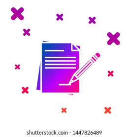 Color Blank notebook and pencil with eraser icon isolated on white background. Paper and pencil. Gradient random dynamic shapes. Vector Illustration