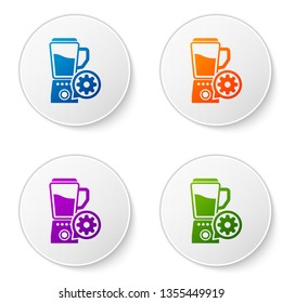 Color Blender with bowl and gear icon isolated on white background. Adjusting app, service concept, setting options, maintenance, repair, fixing. Set icons in circle buttons. Vector Illustration