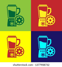 Color Blender with bowl and gear icon isolated on color backgrounds. Adjusting app, service concept, setting options, maintenance, repair, fixing. Vector Illustration