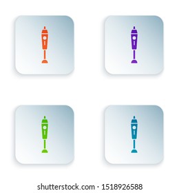 Color Blender icon isolated on white background. Kitchen electric stationary blender with bowl. Cooking smoothies, cocktail or juice. Set icons in colorful square buttons. Vector Illustration