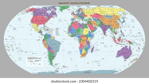 Color blind friendly political World Map Equal Earth Projection