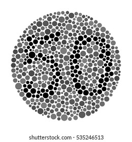 A color blindness test shaped like a Ishihara Color Test plate with the number fifty in just gray and black tones signifying 50 shades of grey film