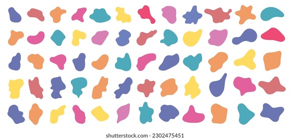 Color blob shapes. Abstract amorphous liquid forms, random organic masks and versatile vector background elements set. Irregular smooth colorful paint spots and blots isolated on white