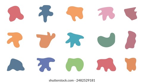 Color blob shapes. Abstract amorphous liquid forms, random organic masks and versatile vector background elements set. Irregular smooth colorful paint spots and blots isolated on white
