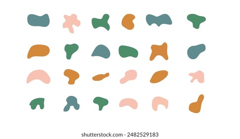 Color blob shapes. Abstract amorphous liquid forms, random organic masks and versatile vector background elements set. Irregular smooth colorful paint spots and blots isolated on white