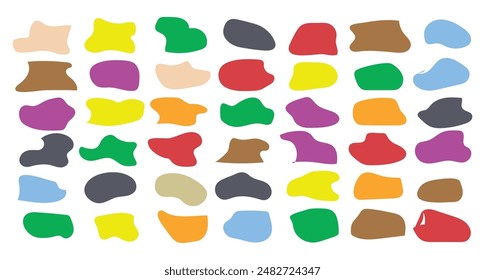 Color blob shapes. Abstract amorphous liquid forms, random organic masks and versatile vector background elements set. Irregular smooth colorful paint spots and blots isolated on white